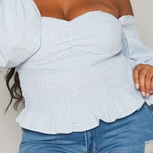 NWT Plus Size Pinstriped Ruched Corset Bustier Top - Picture 2 of 5